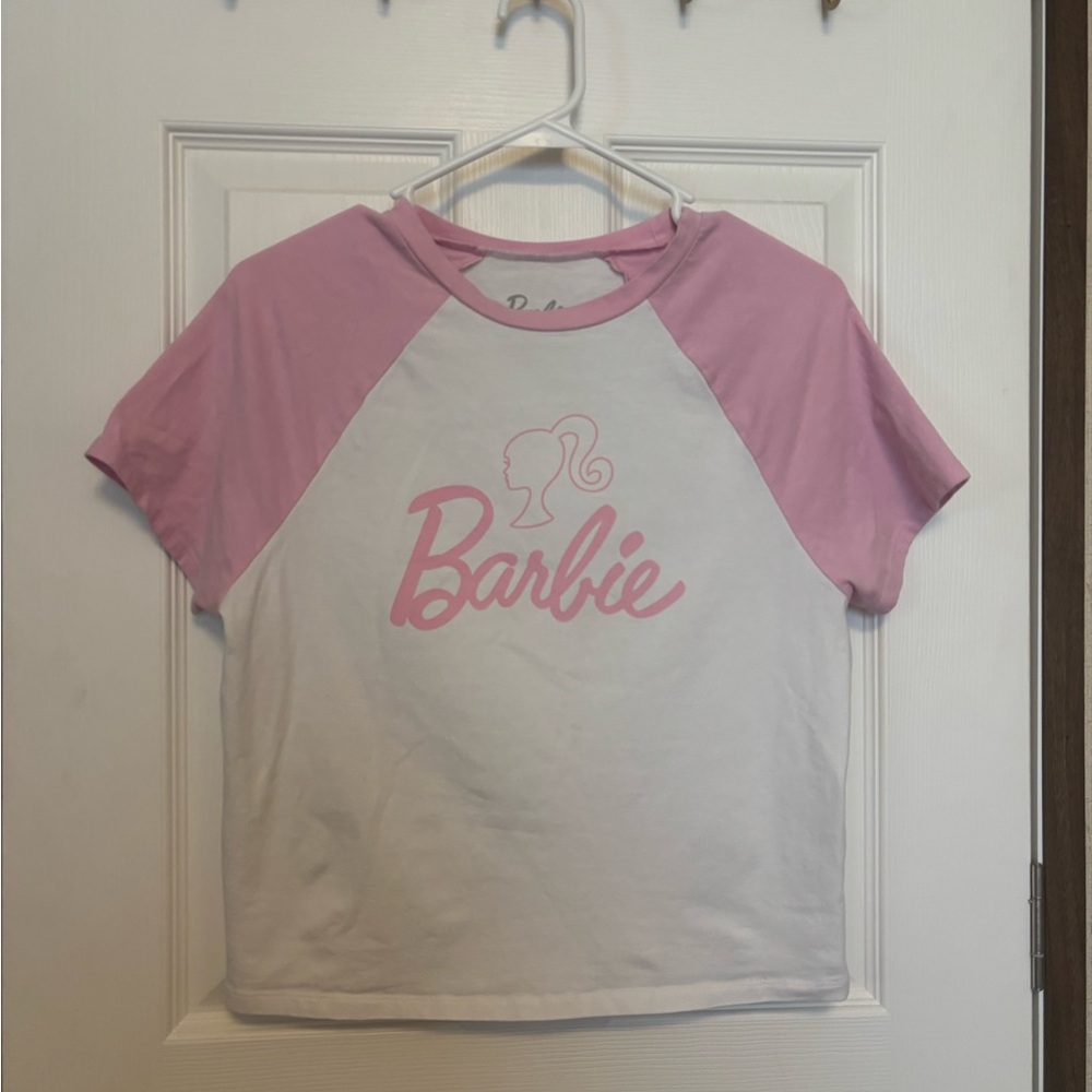 Barbie Pink and White Cropped T-Shirt